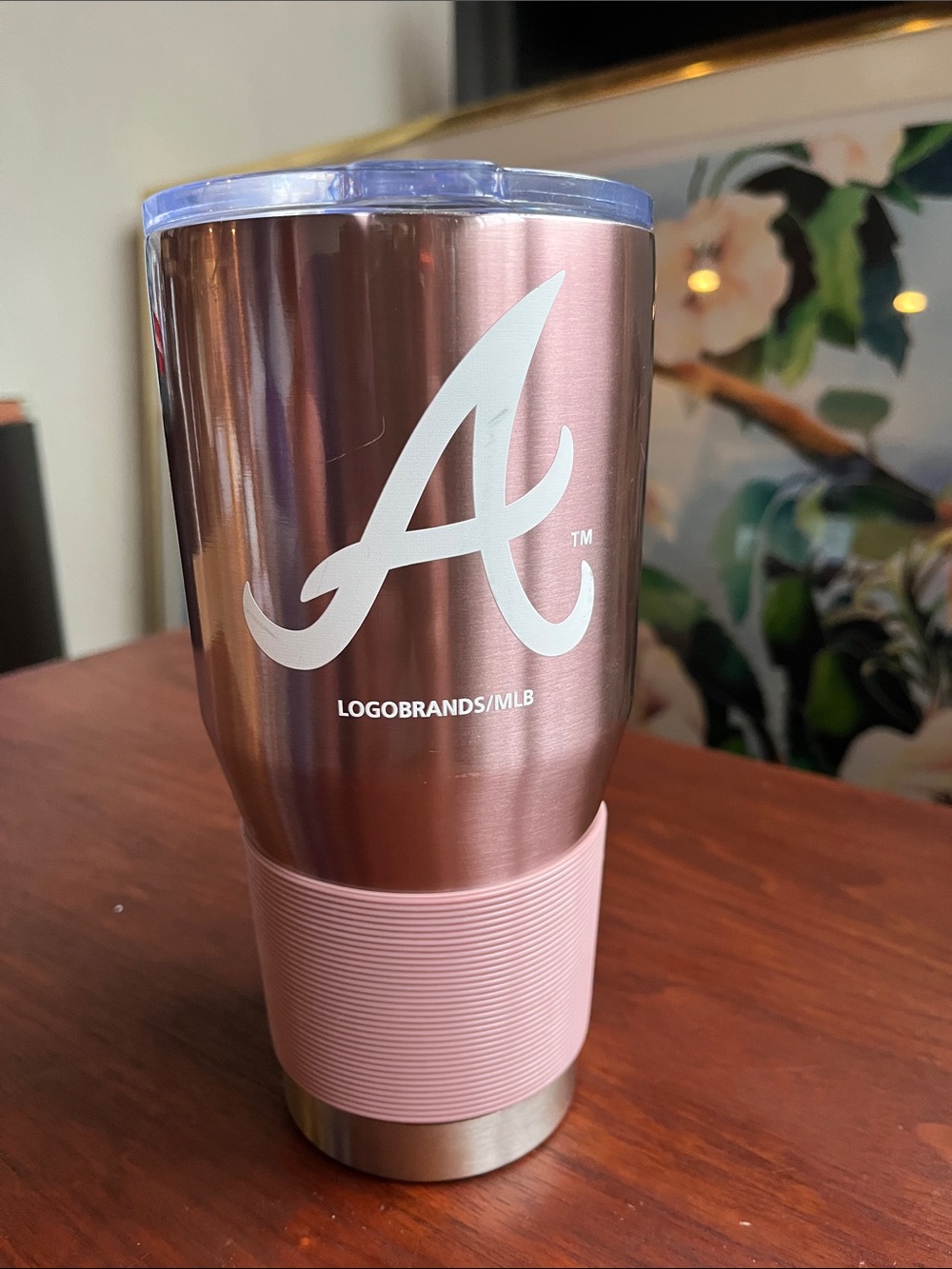 Atlanta Braves 30oz insulated Stainless Steel Tumbler - Rose Gold with Pink Grip